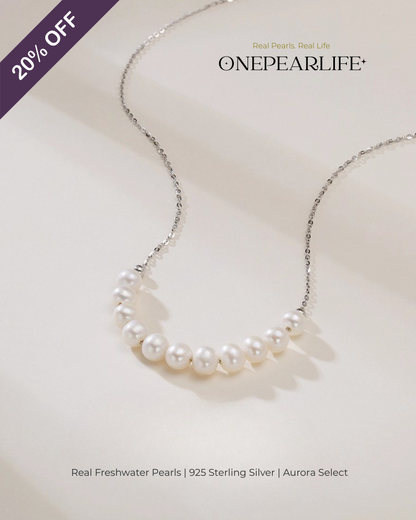 Smilara – AAA Quality White Aurora “Smile” Natural Freshwater Pearl Necklace | 6–6.5mm | 925 Sterling Silver