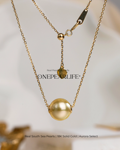 Solara – AAA+ Quality Natural South Sea Golden Pearl Pendant | 9–9.5mm | 18K Gold