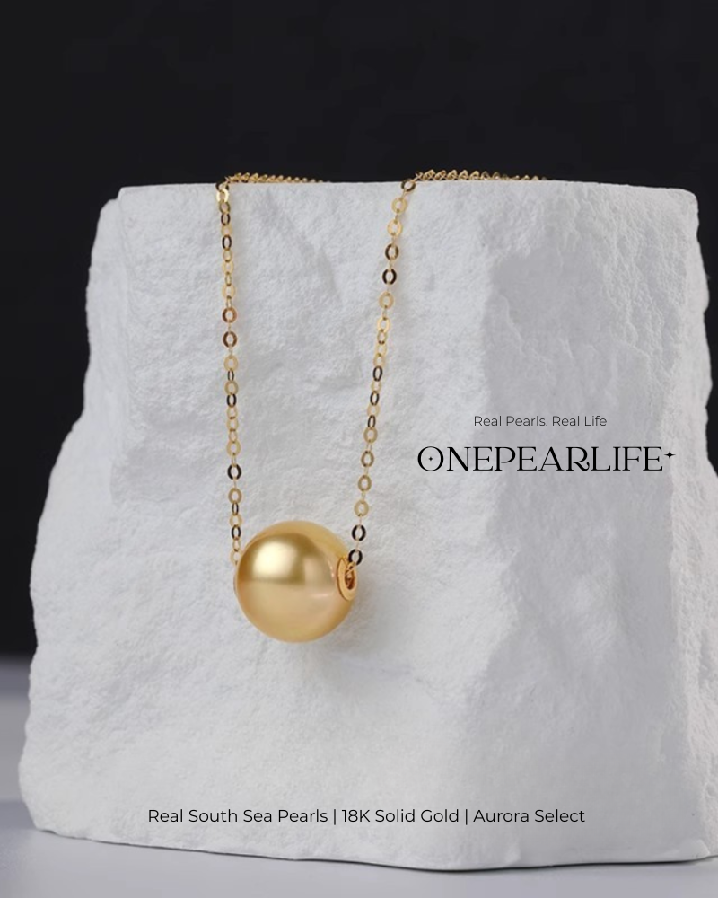 Solara – AAA+ Quality Natural South Sea Golden Pearl Pendant | 9–9.5mm | 18K Gold