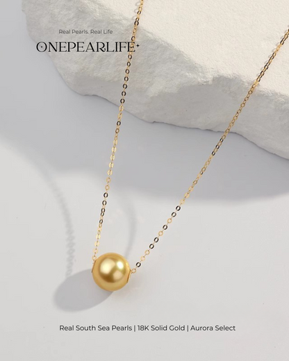 Solara – AAA+ Quality Natural South Sea Golden Pearl Pendant | 9–9.5mm | 18K Gold