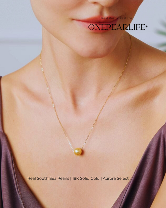 Solara – AAA+ Quality Natural South Sea Golden Pearl Pendant | 9–9.5mm | 18K Gold