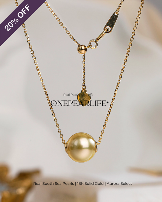 Solara – AAA+ Quality Natural South Sea Golden Pearl Pendant | 9–9.5mm | 18K Gold