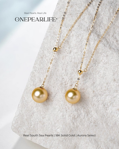 Solstice – Natural South Sea Golden Round Pearl Pendant Necklace | 18K Gold | 9–9.5mm