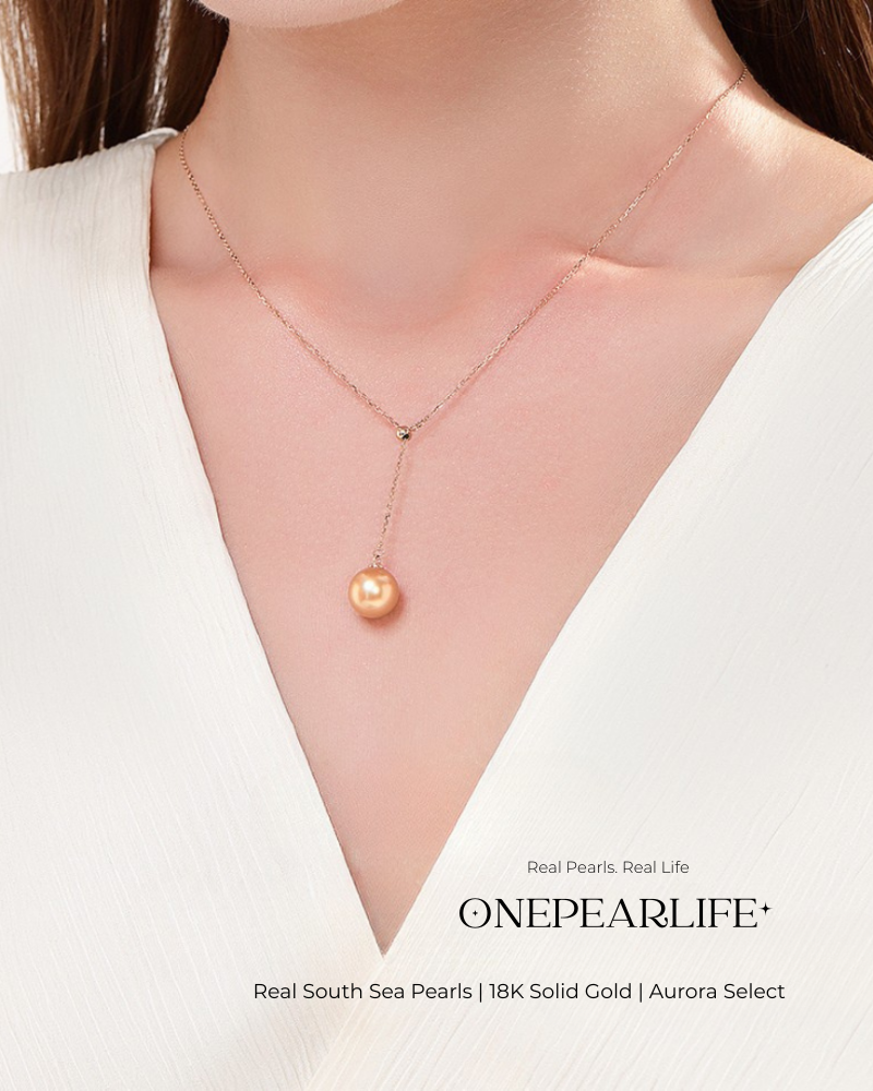 Solstice – Natural South Sea Golden Round Pearl Pendant Necklace | 18K Gold | 9–9.5mm