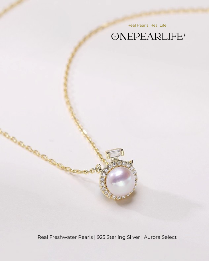 Soria – AAA Quality Natural Freshwater Oval Pearl Necklace | 6–6.5mm | 925 Silver Chain, 18K Gold Vermeil Pendant
