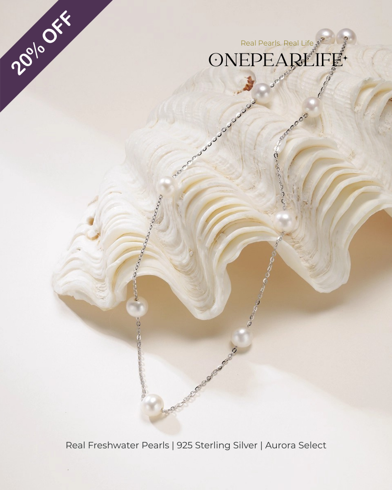 Stellara – AAA Quality White Aurora “Starry” Natural Freshwater Pearl Necklace | 6–6.5mm | 925 Sterling Silver