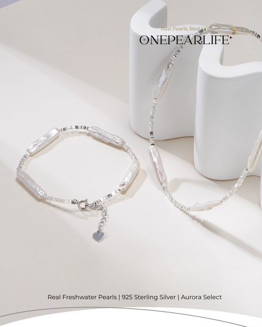 Valoria – AAA Quality Baroque Freshwater Pearl Jewelry Set | Necklace & Bracelet (8–10mm, 925 Sterling Silver)