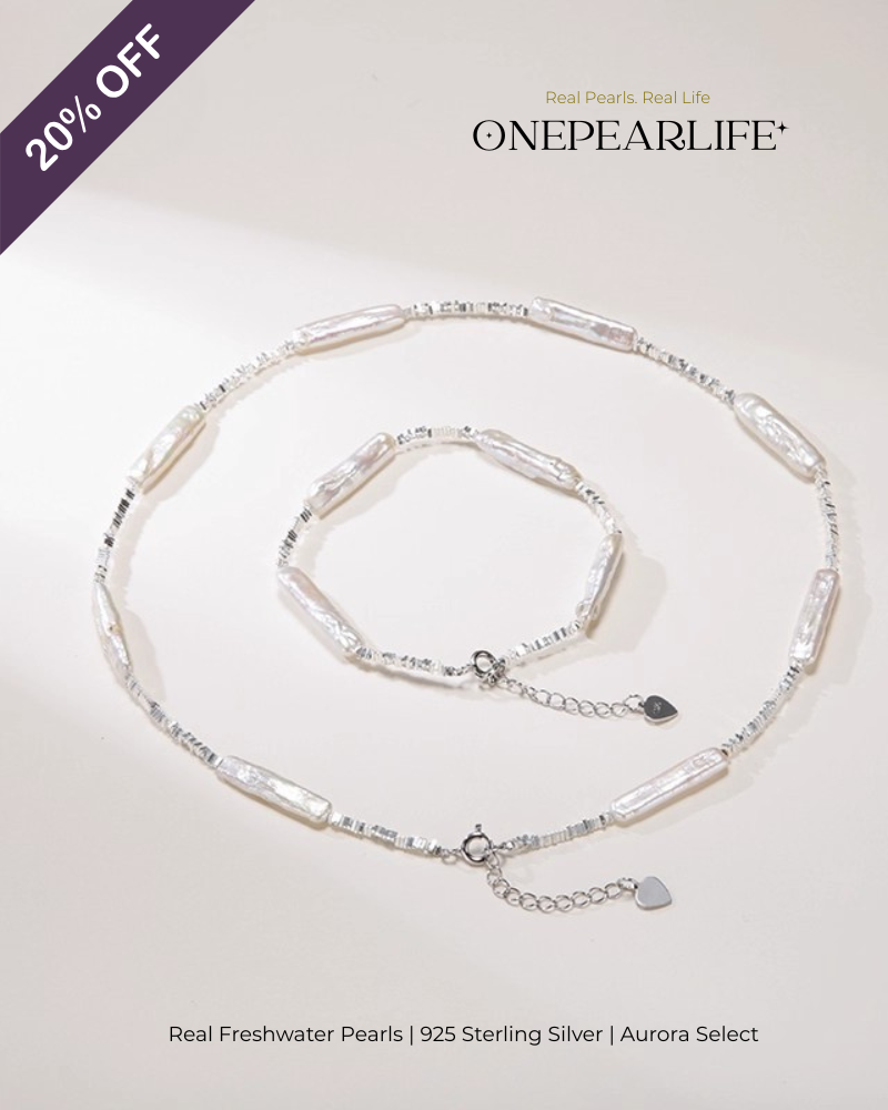 Valoria – AAA Quality Baroque Freshwater Pearl Jewelry Set | Necklace & Bracelet (8–10mm, 925 Sterling Silver)