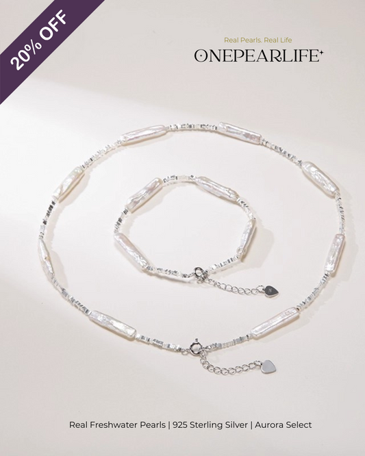 Valoria – AAA Quality Baroque Freshwater Pearl Jewelry Set | Necklace & Bracelet (8–10mm, 925 Sterling Silver)