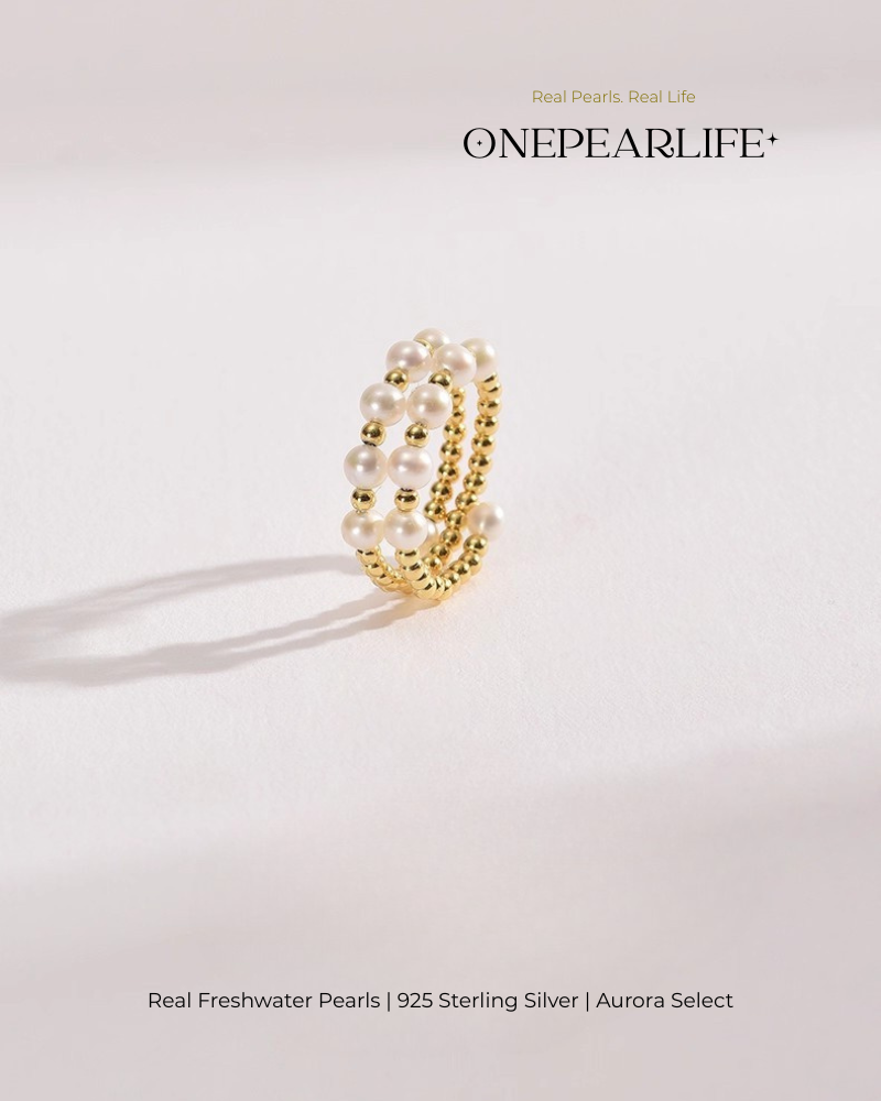 Velira – AAA Quality Natural Freshwater Pearl Adjustable Ring | 3–3.5 mm | 18K Gold Vermeil