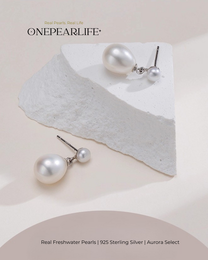 Vera – AAA Quality Natural Freshwater Oval Pearl Drop Earrings | 9–9.5mm | 925 Sterling Silver