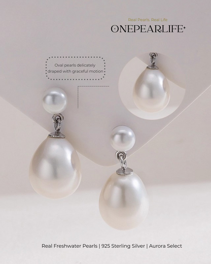 Vera – AAA Quality Natural Freshwater Oval Pearl Drop Earrings | 9–9.5mm | 925 Sterling Silver