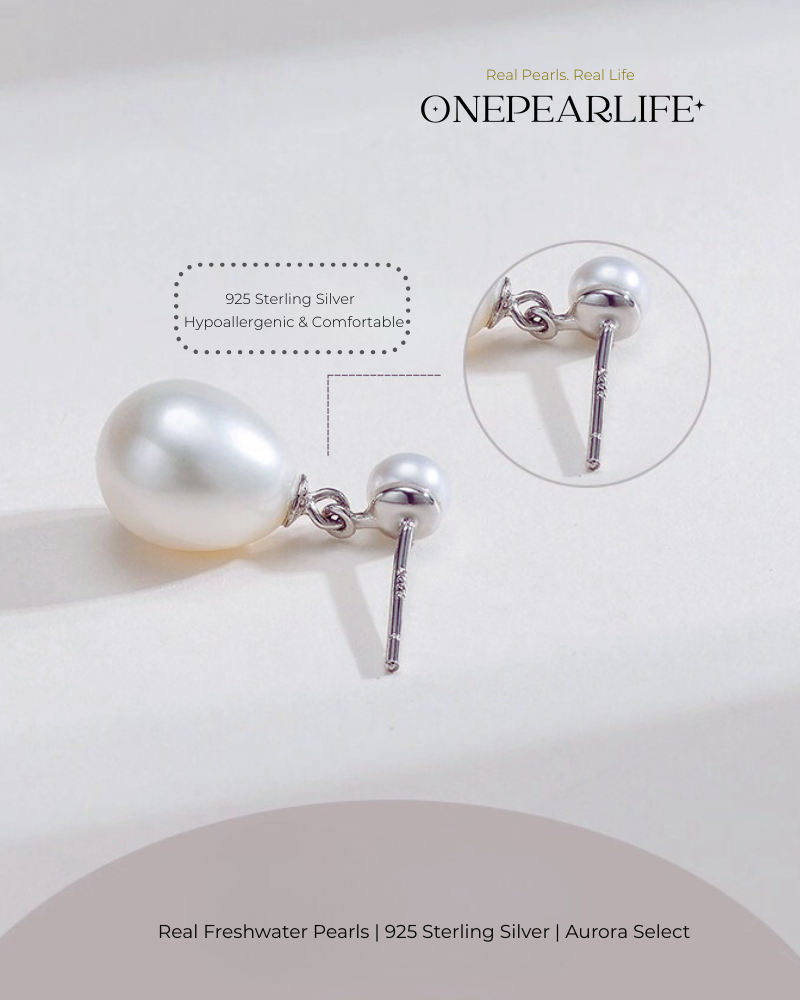 Vera – AAA Quality Natural Freshwater Oval Pearl Drop Earrings | 9–9.5mm | 925 Sterling Silver