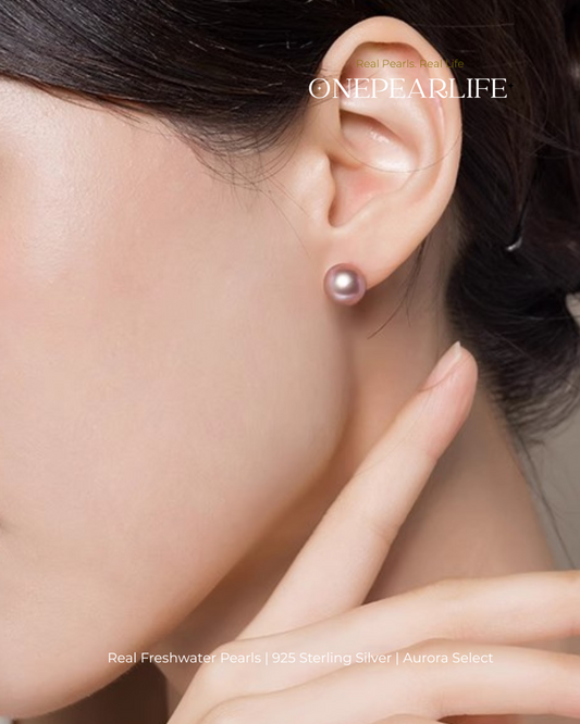 Vina – AAA Quality Natural Freshwater Purple Pearl Stud Earrings | 7–7.5mm | 925 Sterling Silver Onepearlife