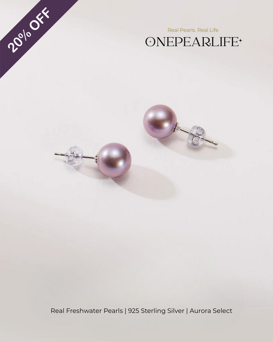 Vina – AAA Quality Natural Freshwater Purple Pearl Stud Earrings | 7–7.5mm | 925 Sterling Silver