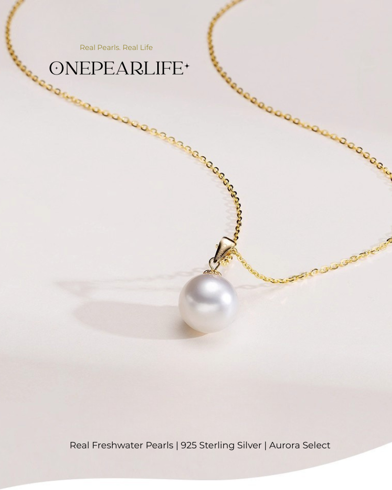 Viona – AAA Quality Natural Freshwater Round Pearl Pendant | 9–9.5mm | 18K Gold Vermeil