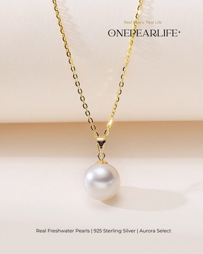 Viona – AAA Quality Natural Freshwater Round Pearl Pendant | 9–9.5mm | 18K Gold Vermeil