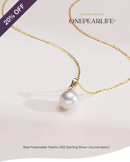 Viona – AAA Quality Natural Freshwater Round Pearl Pendant | 9–9.5mm | 18K Gold Vermeil
