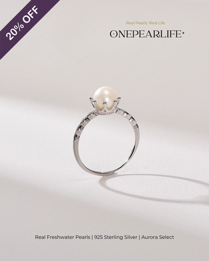 Virella – AAA Quality Natural Freshwater Pearl Adjustable Ring | 7–7.5 mm | 925 Silver