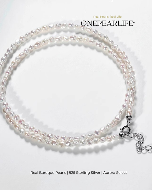 Vivia – AAA Quality Natural Mini Baroque Freshwater Pearl Necklace | 3–4mm | 925 Sterling Silver Onepearlife