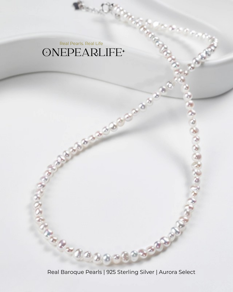 Vivia – AAA Quality Natural Mini Baroque Freshwater Pearl Necklace | 3–4mm | 925 Sterling Silver