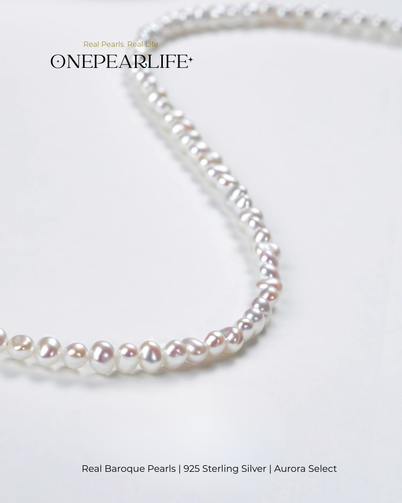 Vivia – AAA Quality Natural Mini Baroque Freshwater Pearl Necklace | 3–4mm | 925 Sterling Silver