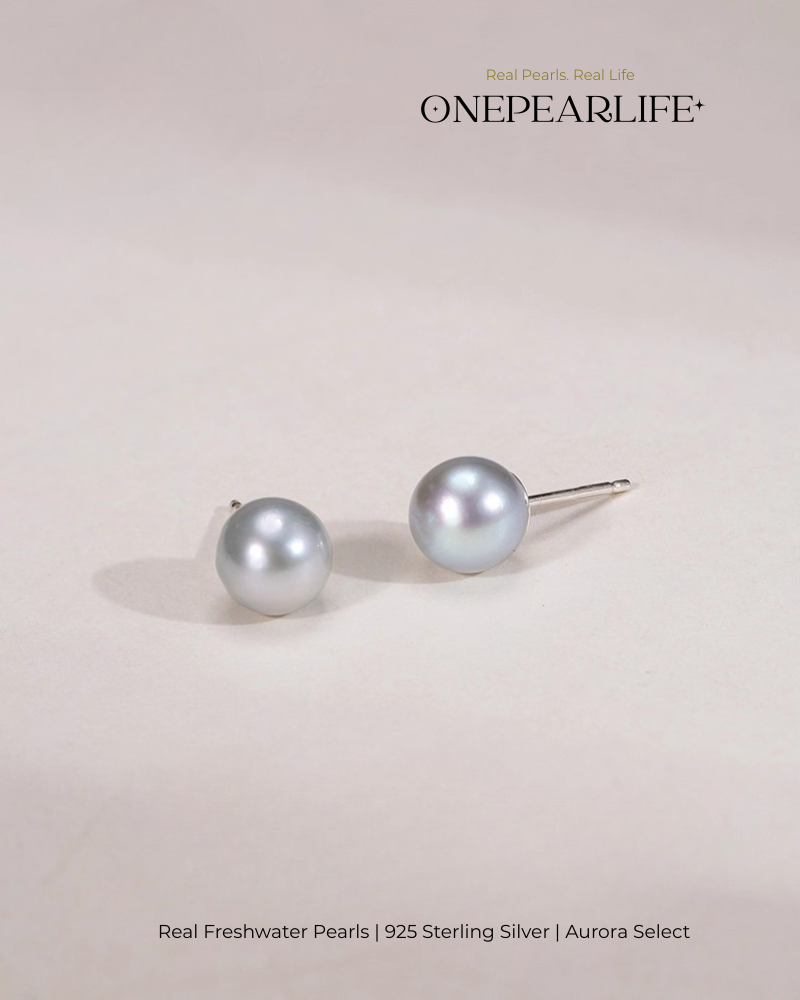 Zia – AAA Quality Natural Gray Saltwater Pearl Stud Earrings | 7–7.5mm | 925 Sterling Silver