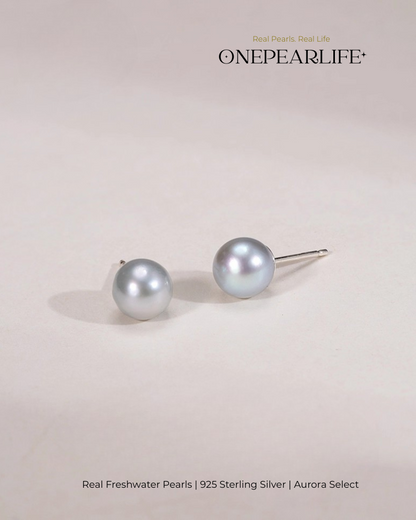 Zia – AAA Quality Natural Gray Saltwater Pearl Stud Earrings | 7–7.5mm | 925 Sterling Silver