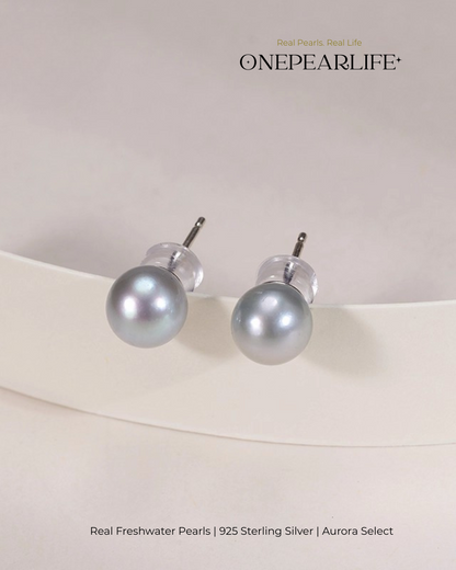 Zia – AAA Quality Natural Gray Saltwater Pearl Stud Earrings | 7–7.5mm | 925 Sterling Silver