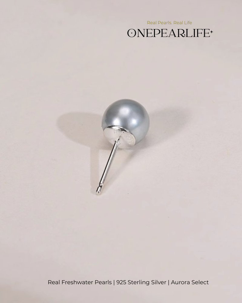 Zia – AAA Quality Natural Gray Saltwater Pearl Stud Earrings | 7–7.5mm | 925 Sterling Silver