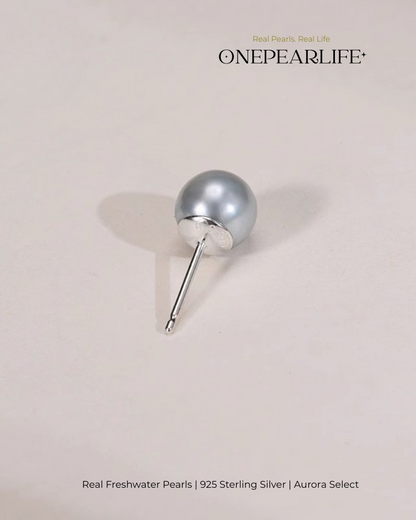 Zia – AAA Quality Natural Gray Saltwater Pearl Stud Earrings | 7–7.5mm | 925 Sterling Silver
