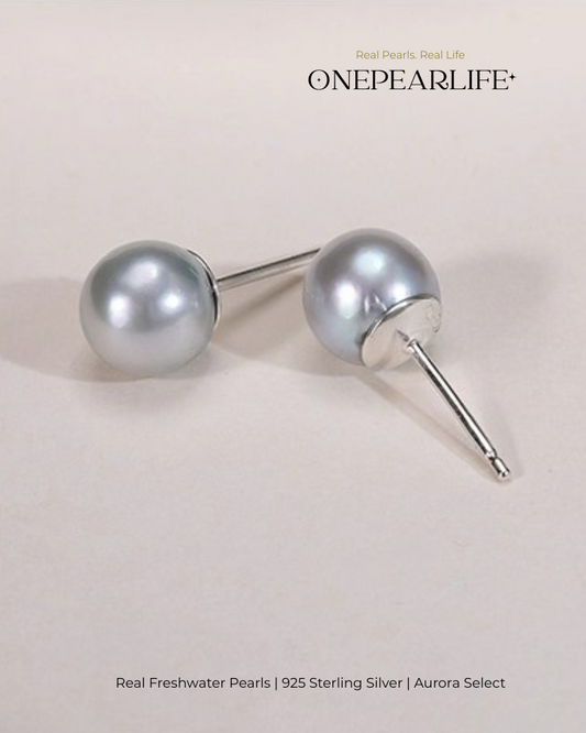 Zia – AAA Quality Natural Gray Saltwater Pearl Stud Earrings | 7–7.5mm | 925 Sterling Silver