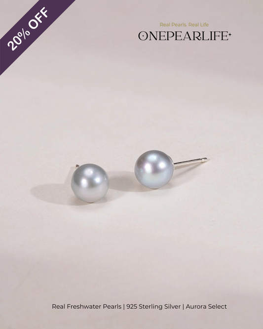Zia – AAA Quality Natural Gray Saltwater Pearl Stud Earrings | 7–7.5mm | 925 Sterling Silver